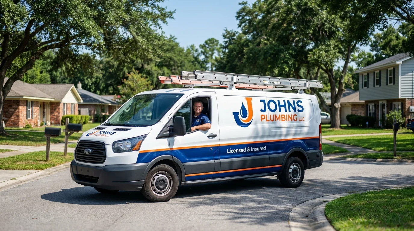 Johns Plumbing LLC service van in Prairie City, IA