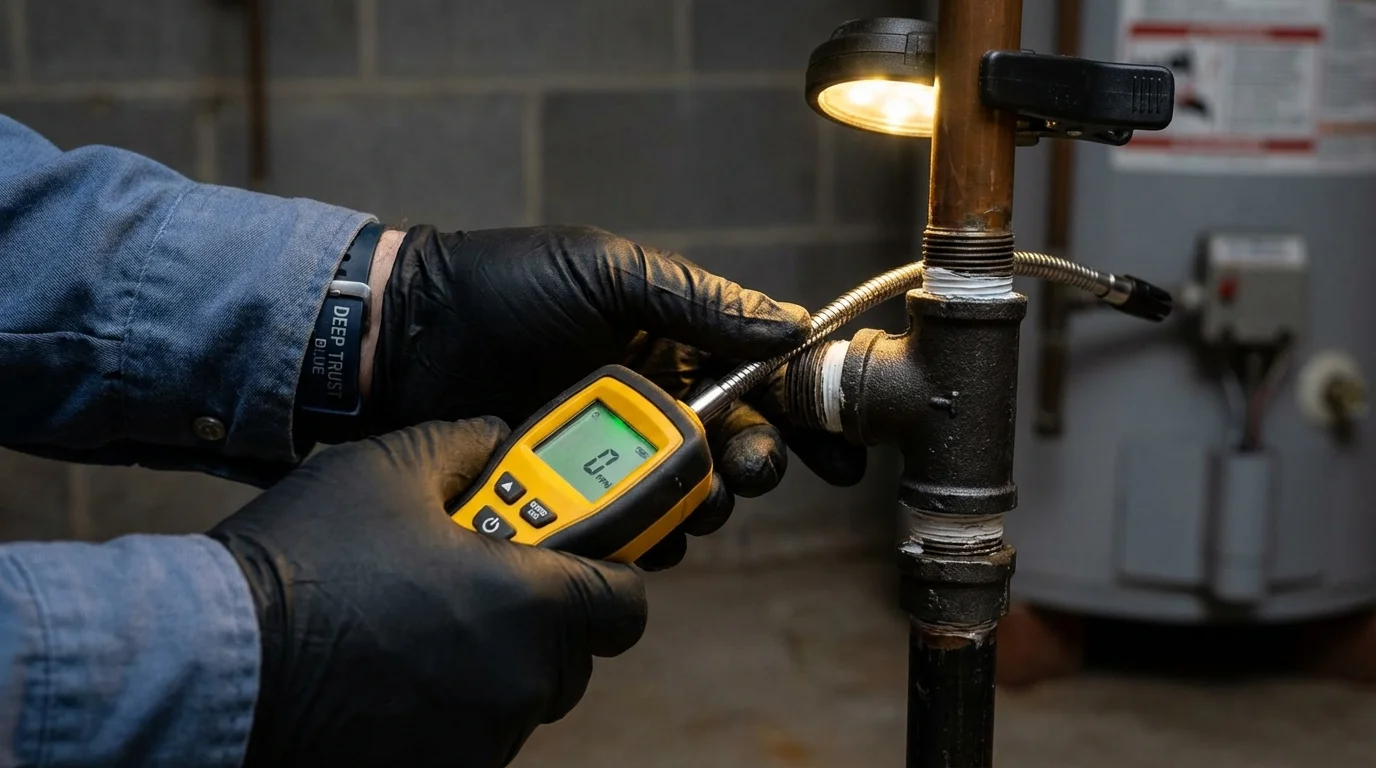 Gas leak detection with electronic sniffer by Johns Plumbing LLC in Prairie City