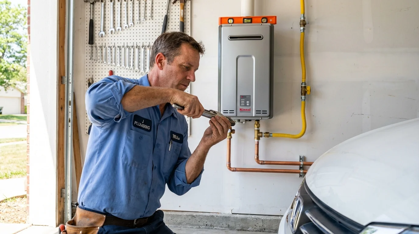 Tankless water heater installation by a Johns Plumbing LLC plumber in Prairie City