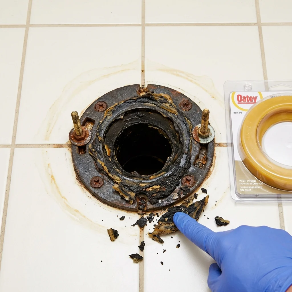 Failed wax ring showing water seepage at the base of a toilet in a Prairie City, IA home